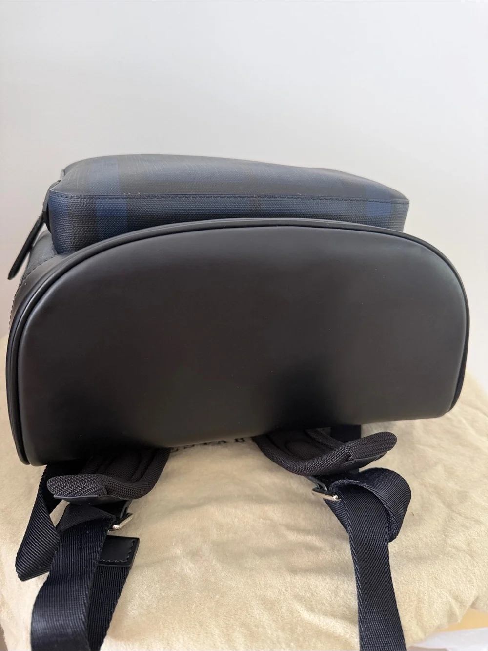 New Burberry Marden Black and Navy Check Leather-Trim Backpack
